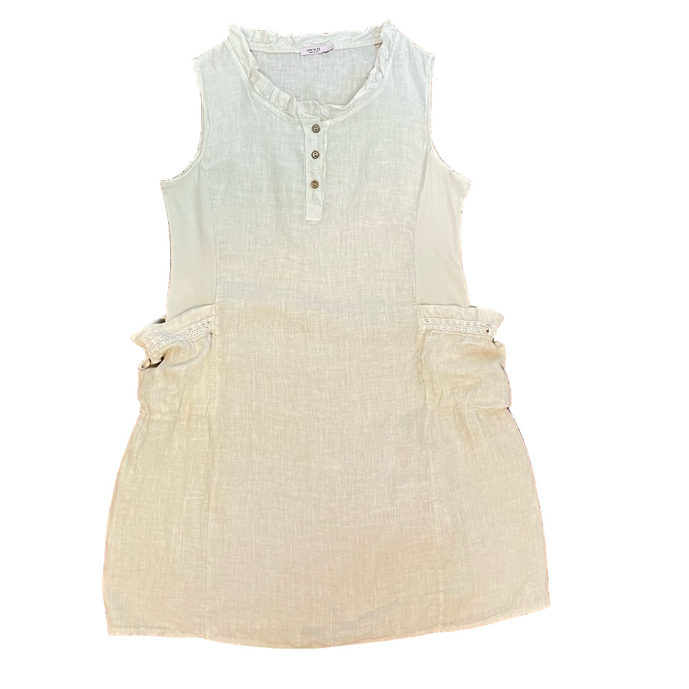 Own It Italy Women’s 100% Linen Natural Cocoon Dress L Lagenlook Artsy Beachy